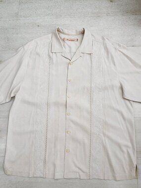 Tommy Bahama Embroidered 100% Silk Camp Shirt Ecru Size XLX